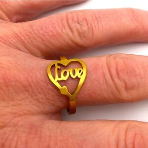 Stainless Steel Love Heart Gold Ring Size 9